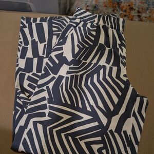 LOFT Blue and Cream Abstract Print Pants